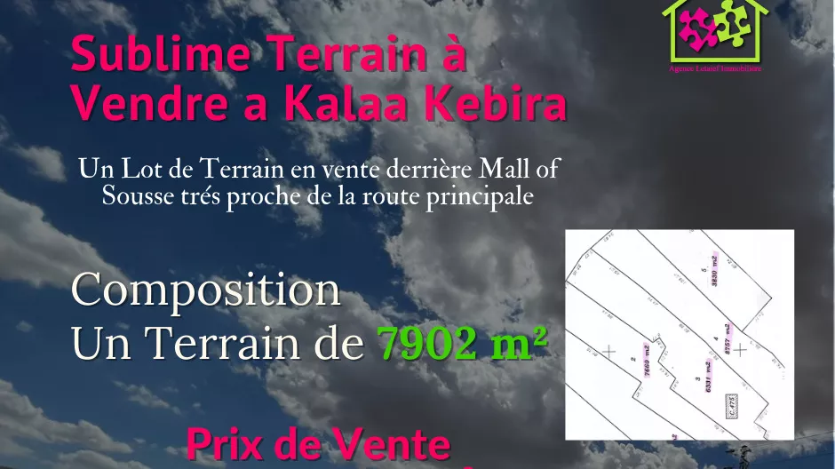 فرصة استثمارية استثنائية لقطعة أرض 7902م² خلف مول سوسة