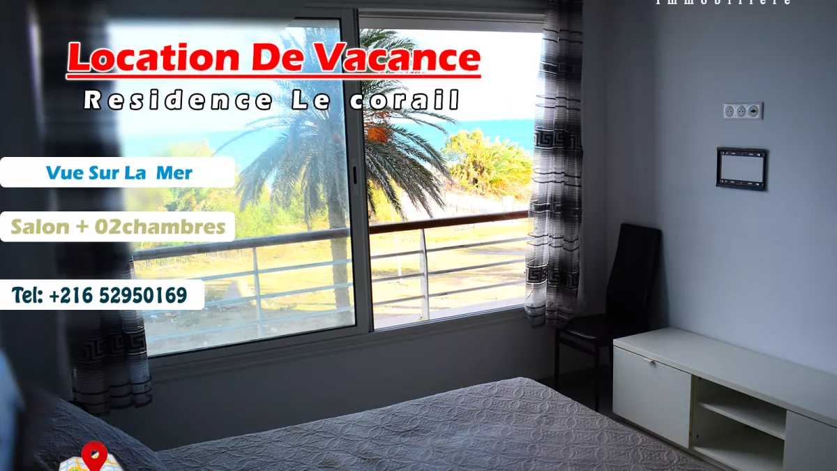 شقة ساحلية S+2 بإطلالة بحرية مباشرة في المهدية – صيف 2024