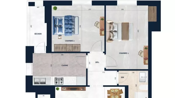 شقة أحلام S+2 مع تراس في مرتزقة أف أتش 2 – استثمار عصري لمستقبل رائع