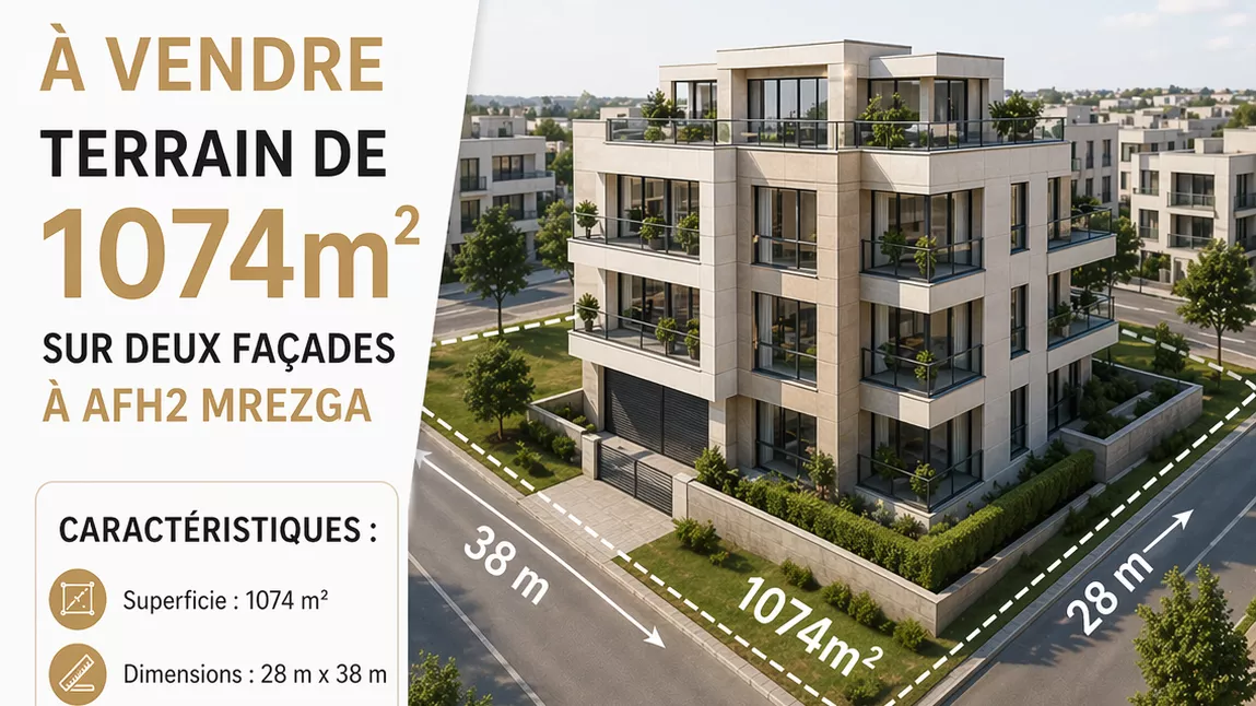 Exceptional 1074 m² Plot on Two Facades in AFH2 Mrezga, Nabeul