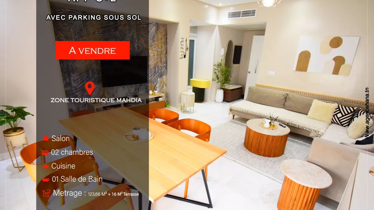 شقة مفروشة للبيع بمساحة S+2 مع موقف سيارة في المهدية